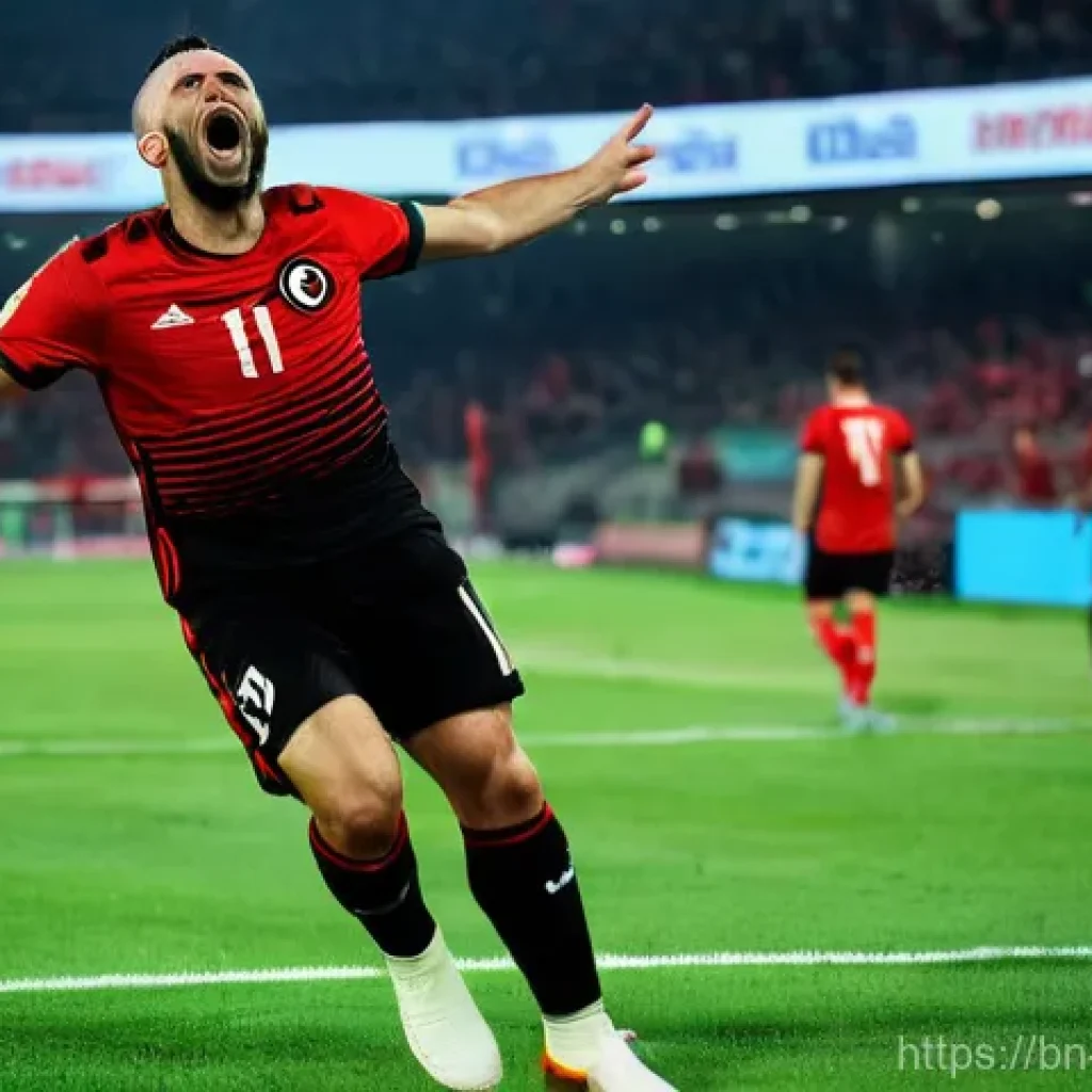 알바니아 축구 대표팀 - **Prompt 1: The Historic Goal**
    "A dynamic, wide-angle shot of Albanian footballer Nedim Bajrami...