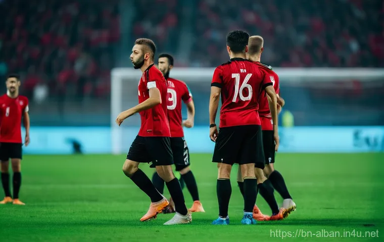 알바니아 축구 대표팀 - **Prompt 1: The Historic Goal**
    "A dynamic, wide-angle shot of Albanian footballer Nedim Bajrami...