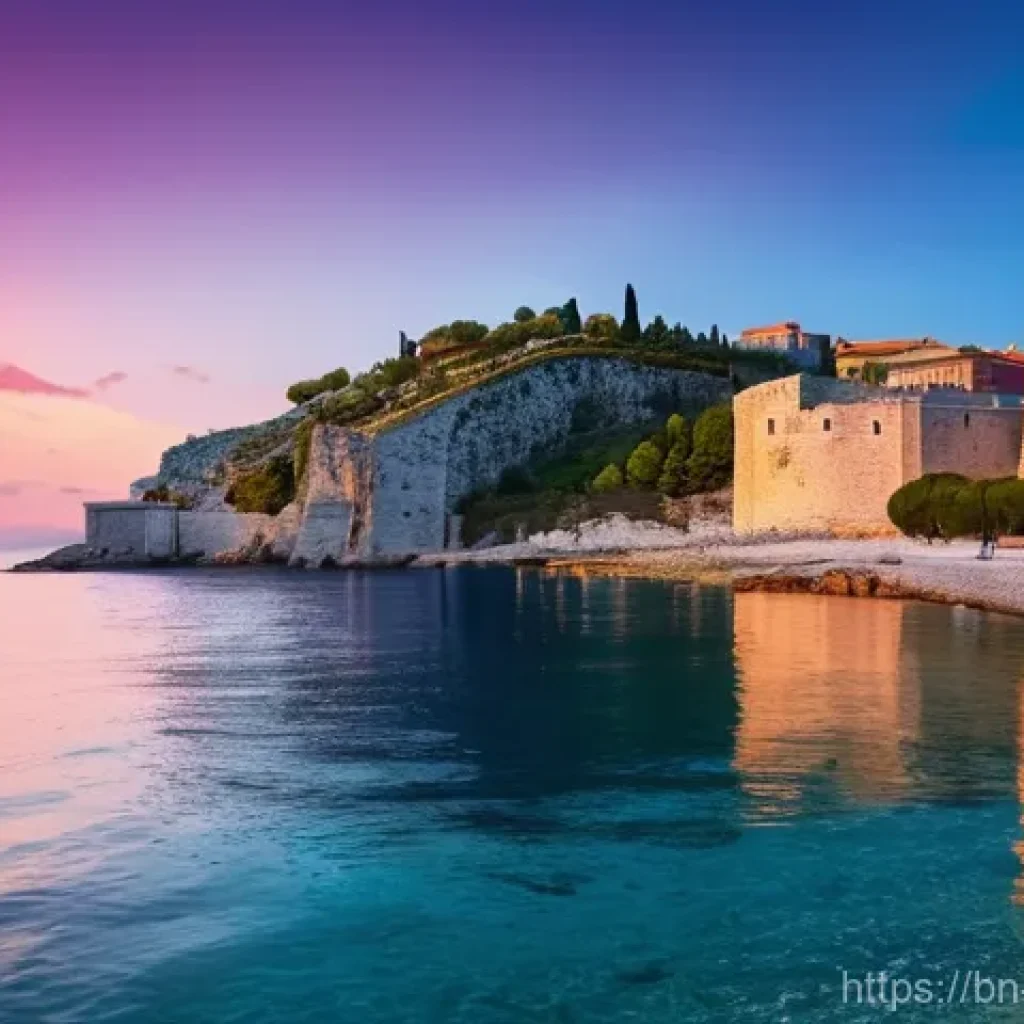 알바니아에서 사진 촬영 명소 - **Coastal Sunset at a Historic Albanian Fortress**
    "A stunning panoramic view of the Albanian Ri...