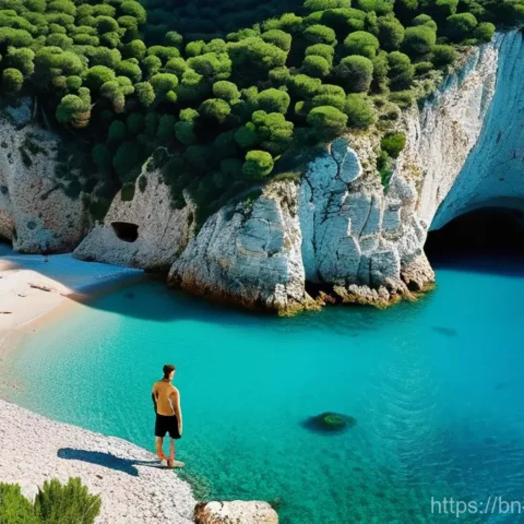 알바니아와 몬테네그로 비교 - **Prompt:** A serene and pristine hidden beach along the Albanian Riviera, reminiscent of Gjipe Cany...