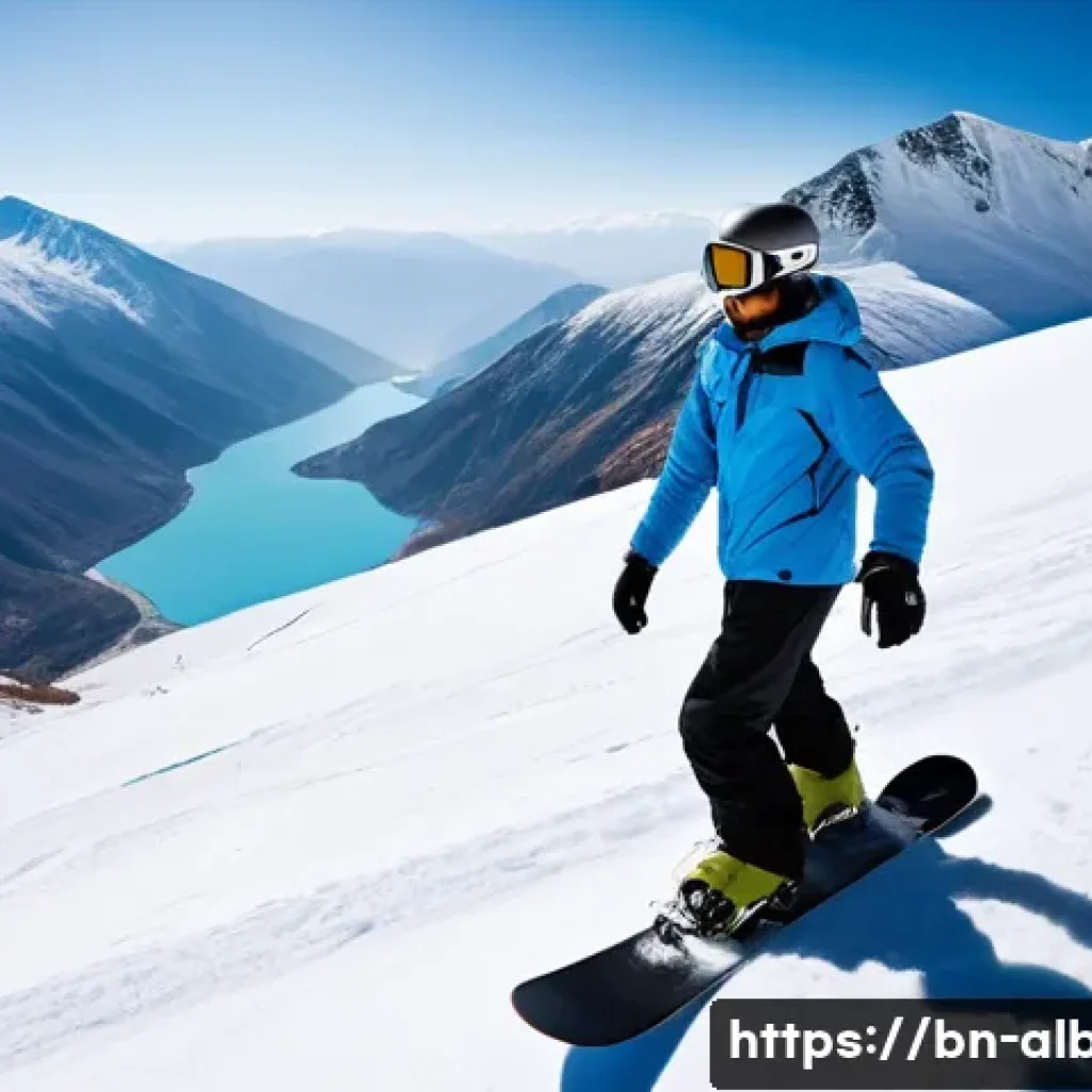 알바니아에서 스노보드 명소 - **Prompt 1: Untouched Peaks of Përmet**
    "A lone snowboarder, fully equipped in vibrant, modern w...