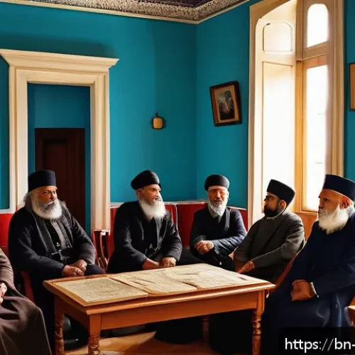 알바니아 유명 소설 및 문학 - A vibrant scene depicting a traditional Albanian literary gathering set in the early 20th century, w...