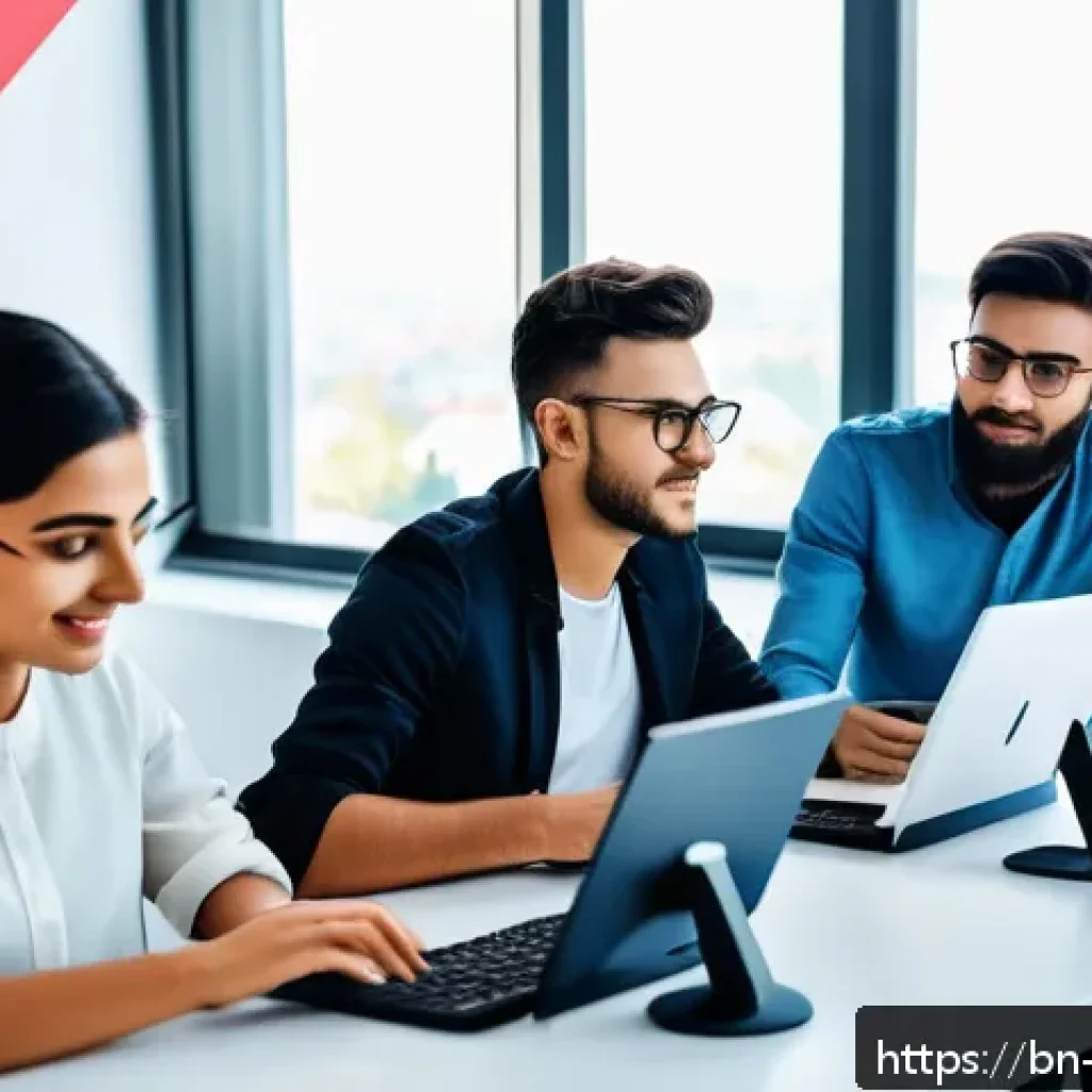 알바니아에서 인기 있는 직업 - A modern Albanian software development office bustling with young professionals working collaborativ...